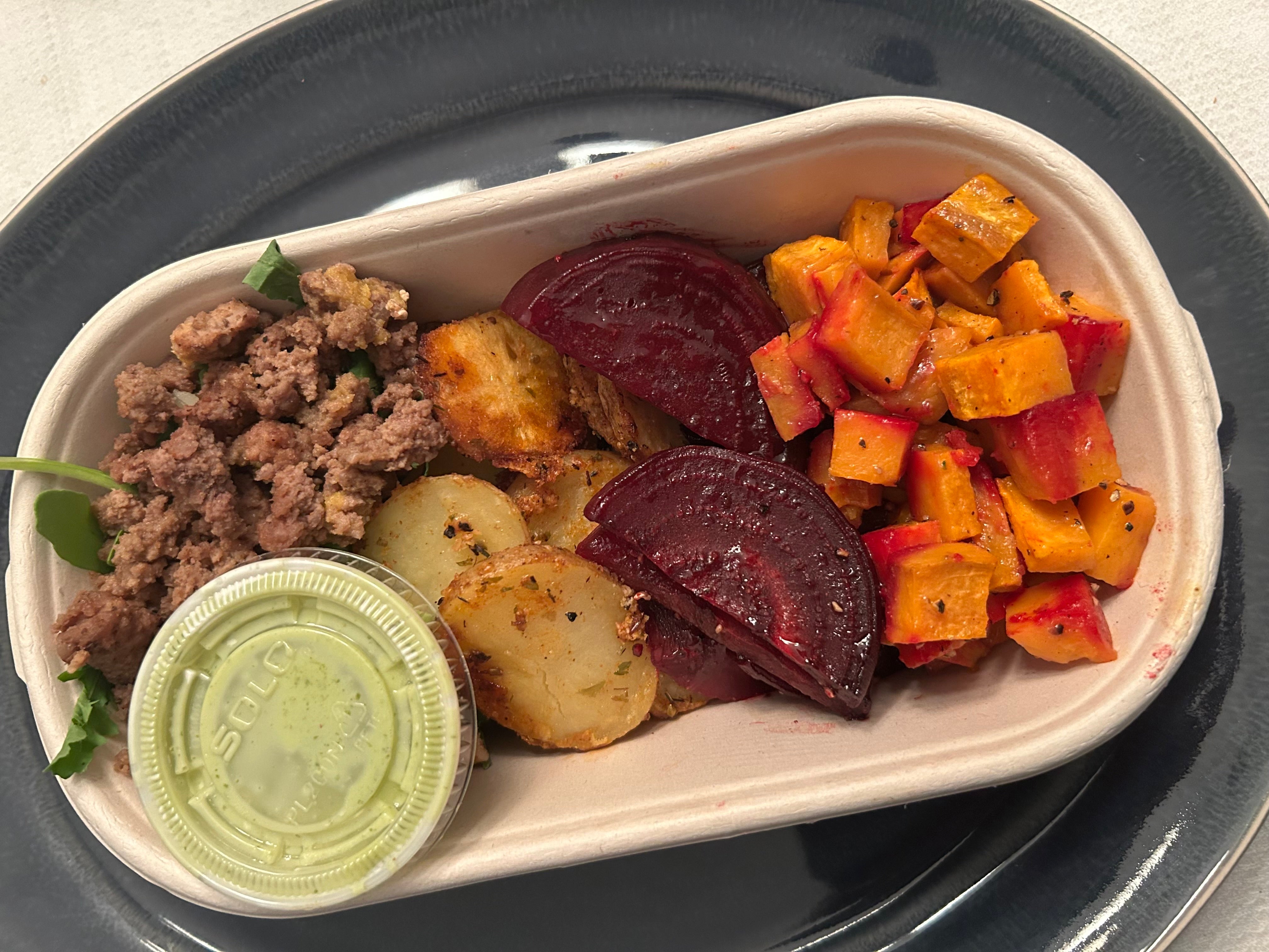 Hot Honey Sweet Potato, Beets and Beef Bowl