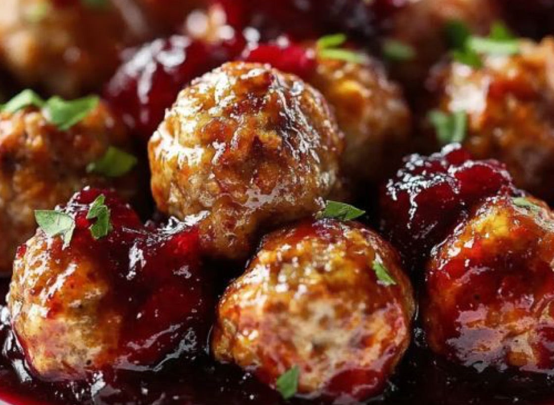 Apple Sage Turkey Meatballs with Cranberry Glaze