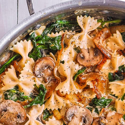Spinach and Mushroom Bow Tie Pasta (Vegetarian)