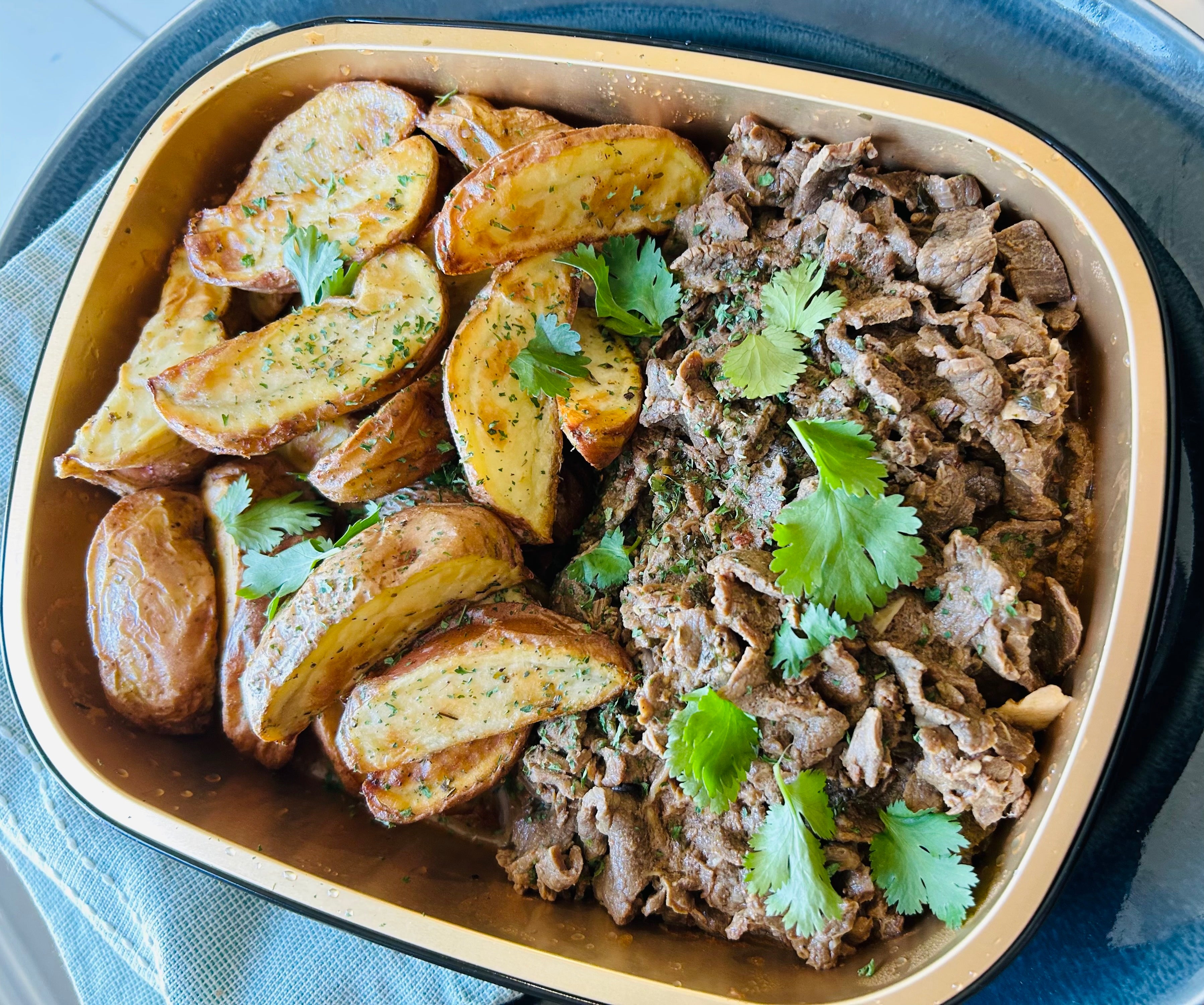 Pan Seared Steak & Garlic Potato Wedges (GF)